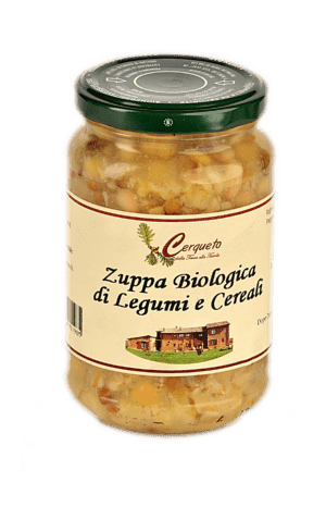 Zuppa di legumi e cereali biologica in vaso